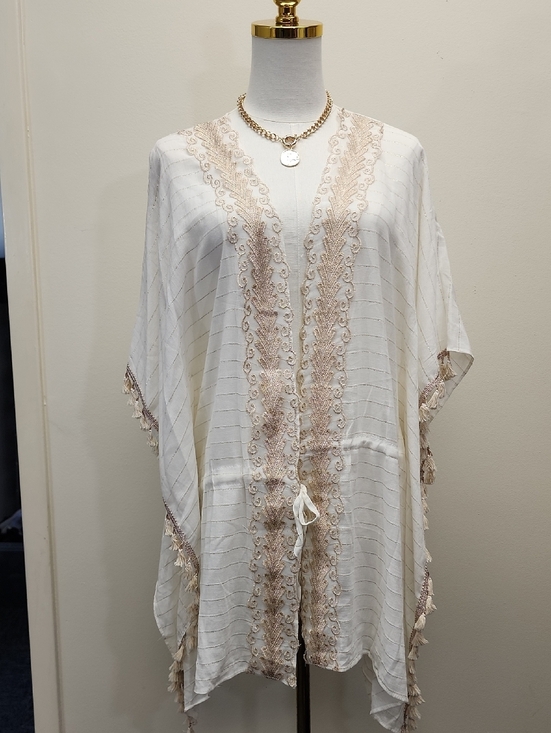Velvet Blue Other - Velvet Blue Cream Embroidered Kimono Cover Up Size S/M